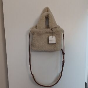 Laundry By Shelli Segal Shearling Shoulder Bag - Cream and Brown